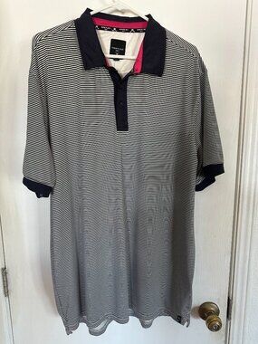 Kenneth Cole Golf Mens XL White Black Striped Short Sleeve Polo Shirt
